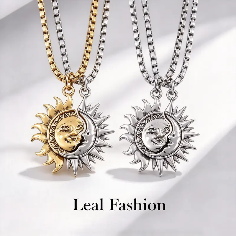 Asymmetrical Sun and Moon Necklace Couple Match Design Accessory Anniversary Gift