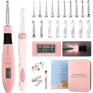 Light up Crochet Hook Set, 18in1 Lighted Crochet Hook with Counter, Crochet Needles Gifts for Beginners, Arthritic Hands(2.0-14.0mm)