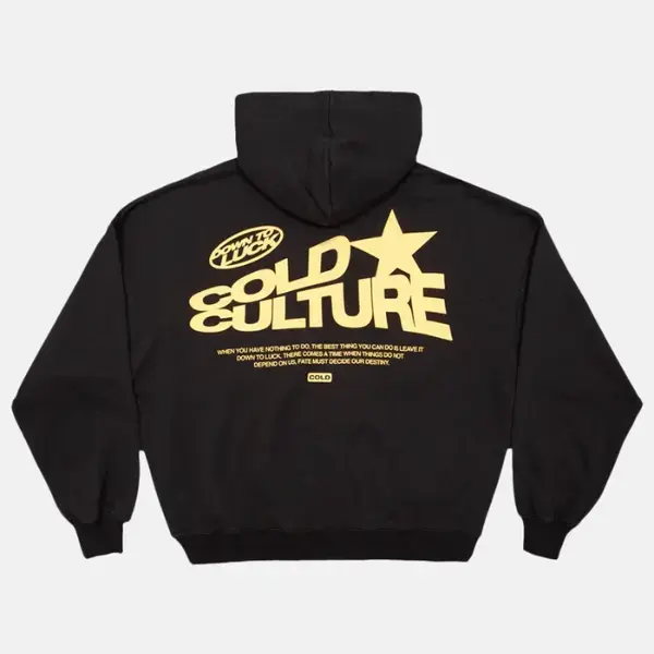 Cold Culturee Design DOWN TO LUCK HOODIE with Gildan Black Hoodie, Unisex Hoodie Sweatshirt, Minimalist 2D Graphic