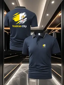 Men's Vatican City Flag Theme Polo Shirt - Front & Back Double Print Design Stylish & Versatile Summer Breathable Comfortable Short Sleeve Business Sports Casual Top