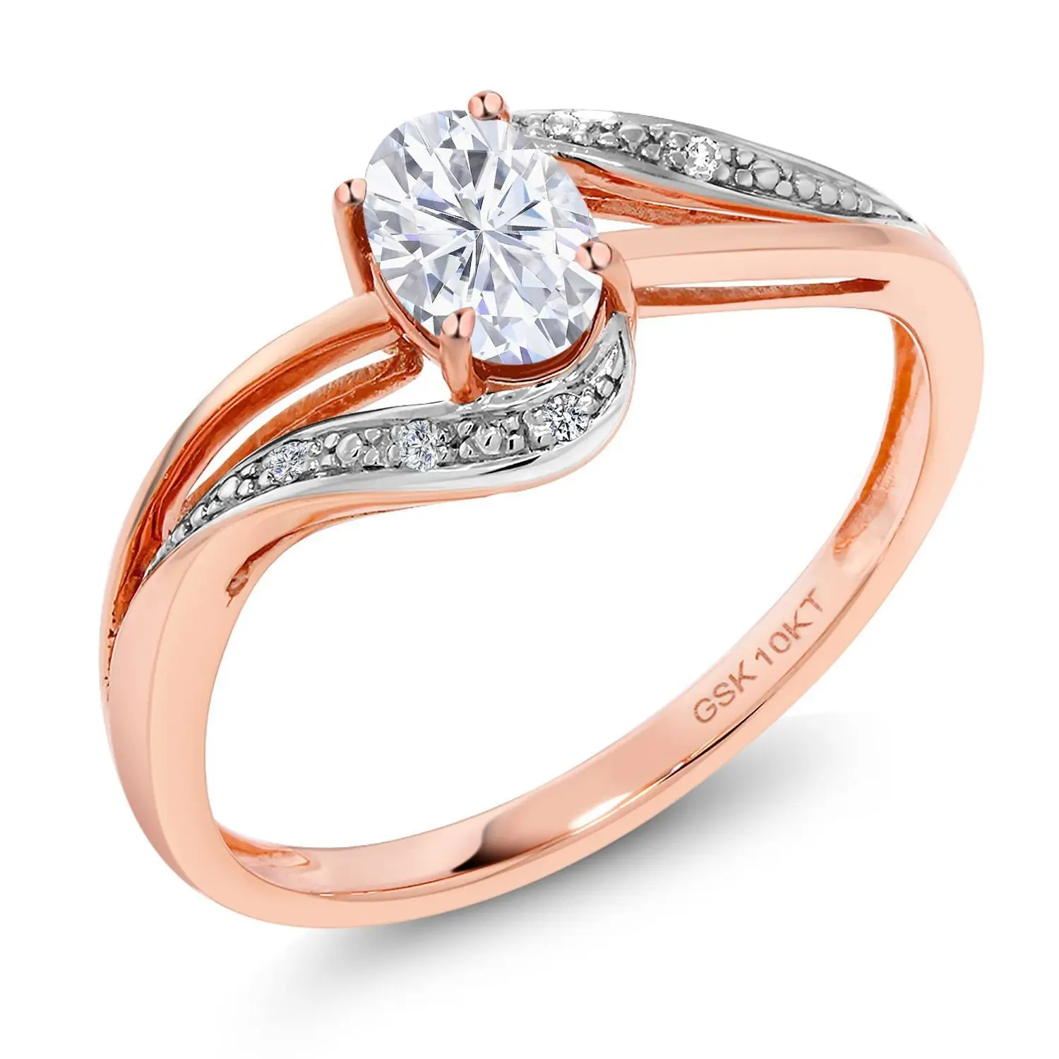 10K Rose Gold Gemstone Birthstone and Diamond Bypass Engagement Ring for Women | Oval 6X4MM | Split Shank Design | Promise Wedding Anniversary Ring
