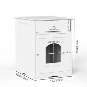 Wooden Pet House Cat Litter Box Enclosure with Drawer, Side Table, Indoor Pet Crate, Cat Home Nightstand