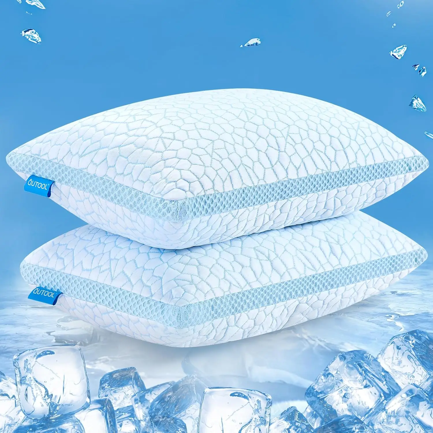 QUTOOL Luxury Cooling Memory Foam Pillows 2 Pack,Bed Pillows Set of 2,Adjustable Gel Pillow for Side Back Sleeper with Removable Cover, Fall Day Gifts