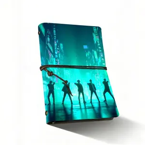 A6 Composition Notebooks, Bullet Journal Style, 160 Pages Thick Paper, Tethered Closure, Cyber City Design, Perfect for Notes
