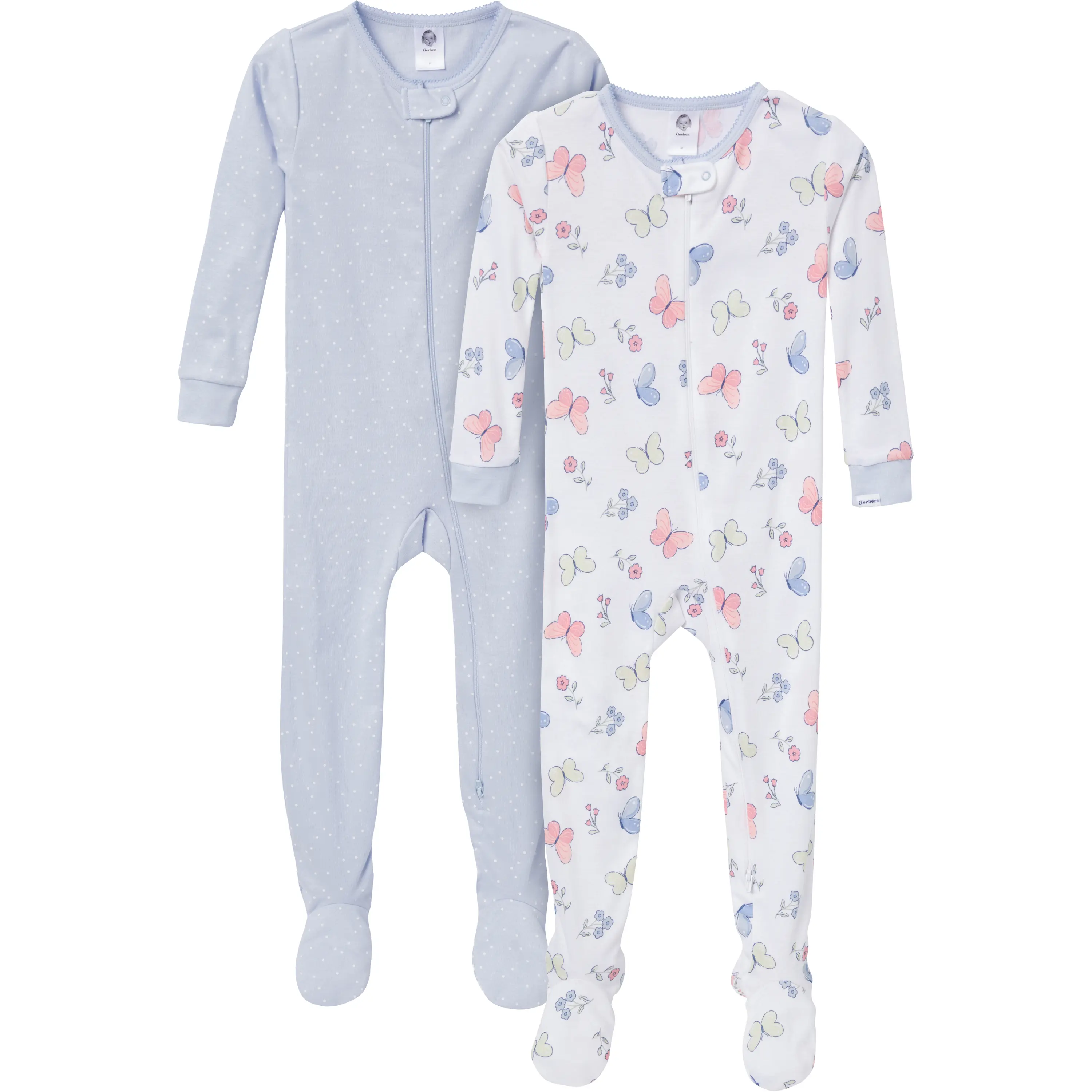 Gerber Toddler Girls' Snug Fit Footed Pajamas, 2-Pack, Butterflies