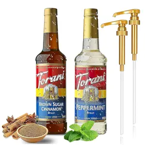 Torani Winter Flavors Coffee and Tea Syrup Variety Pack - Peppermint and Brown Sugar Cinnamon Syrup for Coffee with 2 Jimoco Syrup Pump Dispenser Beverage Natural Beverage Natural