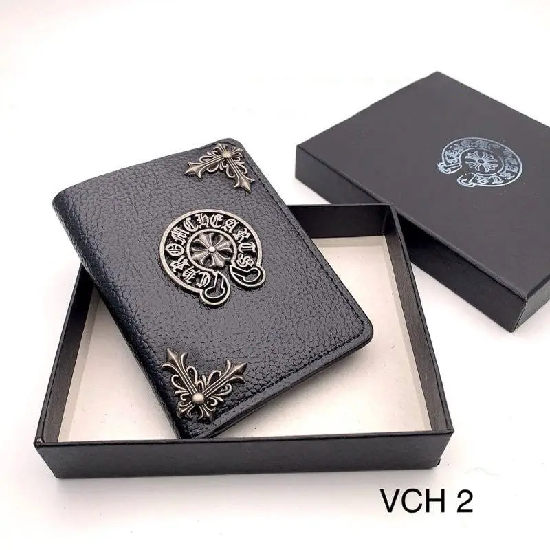 Black Gothic Cross Card Holder Wallet with Vintage Metal Details, Compact Leather Bifold Wallet for Everyday Use