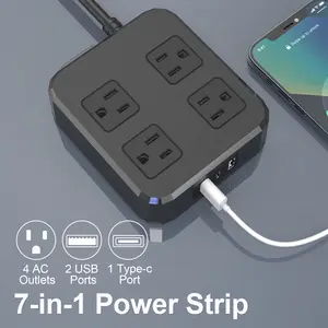Smart Surge Protector Power Strip with Outdoor Plug & Perma Plug Charger Lock – 6Ft Extension Cord, 4 AC Outlets + 3 USB Ports, IPX6 Waterproof for Indoor/Outdoor Use, 1625W/13A, UL FCC Certified, Secure Plug Design, Black