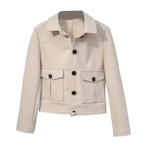 Beige/ Creame Genuine Sheepskin New York BikerWomen's Biker Leather Jacket, Motorcycle Sporty, Single Breasted Style by Hide Crafts