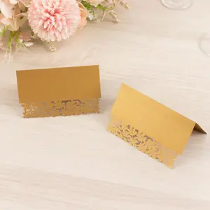 50-Pack Wedding Place Cards 210 GSM with Laser Cut Leaf Vine Design Gold - Printable Reservation Seating Tent Cards
