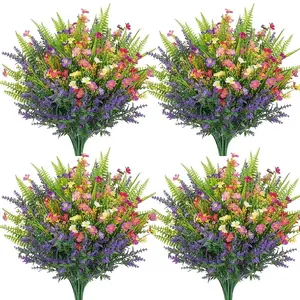 27 Piece Outdoor Artificial Wildflowers, UV Resistant Fake Lavender, Boston Fern, Wildflowers, Home Decor, Hanging Flower Box, Porch, Window Sill, Plastic
