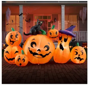 6 FT Long Halloween Inflatable Outdoor Decorations, Pumpkin Blow Up Halloween Yard Decorations, 7 Pcs Inflatable Pumpkin for Outside with Witch's Cat with Build-in LEDs for Halloween Decor Light Magical