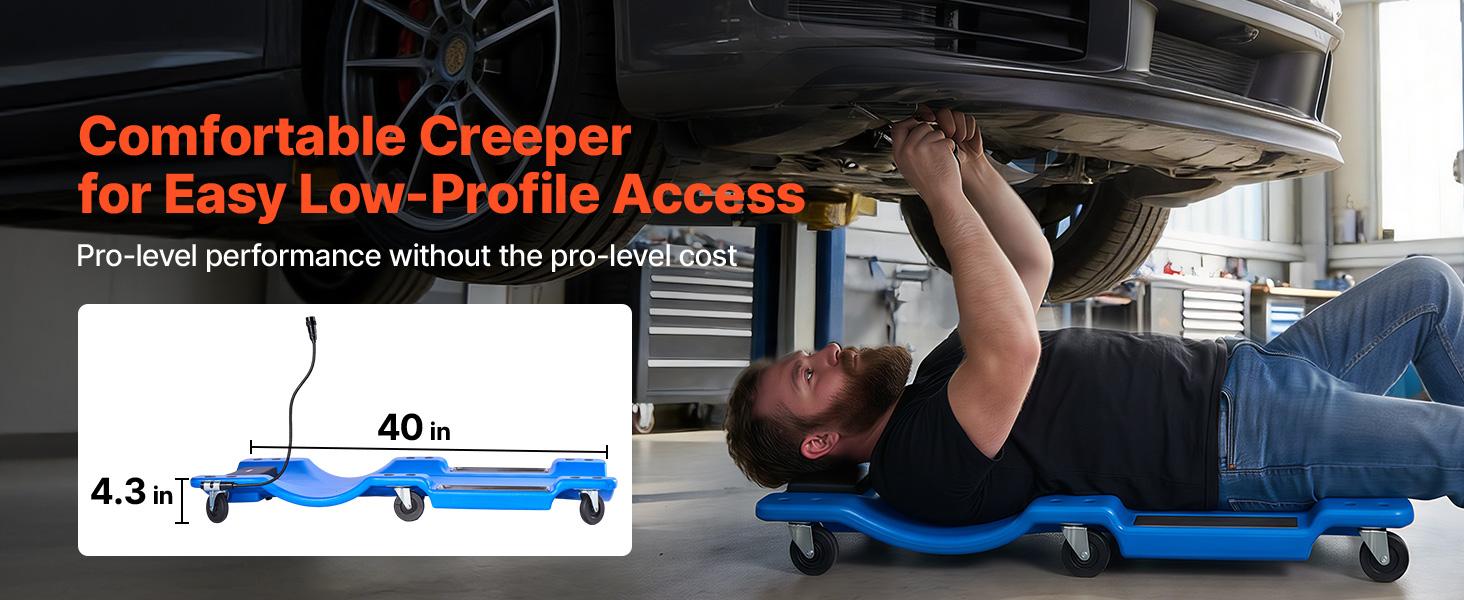 【summerfinds】VEVOR 40 in Mechanic Creeper with LED Light, Low Profile Plastic Garage Creeper, 350 lbs Under Car Rolling Creeper with 6 Swivel Casters, Padded Headrest & Tool Trays for Auto Repair,car accessories
