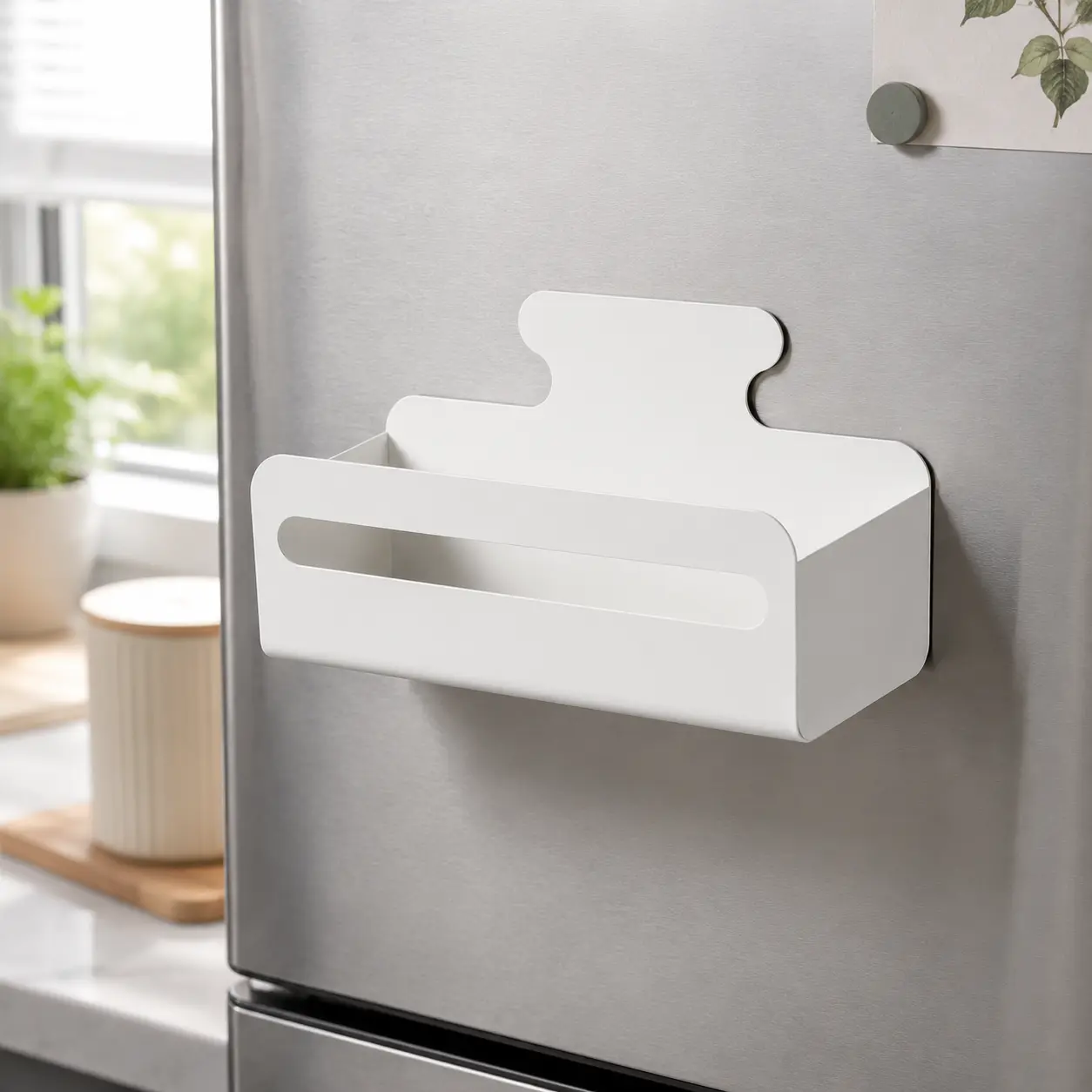Magnetic Paper Towel Holder Wall Mount Storage Organizer Box, No Drill Tissue Holder for Refrigerator, Kitchen Roll, Tissues & Small Items