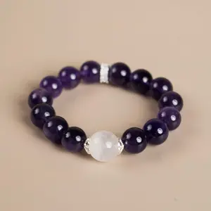 Amethyst Clear Quartz Handcrafted Bracelet | Improve Charm & Bring Positive Fortune Crystal Gift