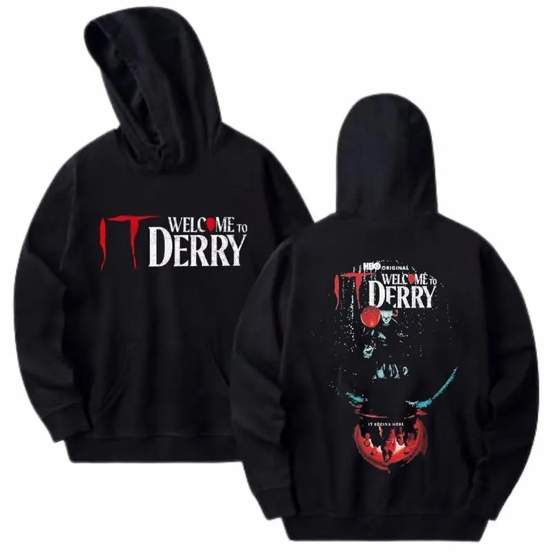 PeakPrint Tees Welcome To Derry Hoodie – Horror Graphic Hoodie Featuring Creepy Pennywise Inspired Design, Perfect for Halloween and Stephen King Fans, 2 Sides. Classic Fabric Crewneck Sweatshirt