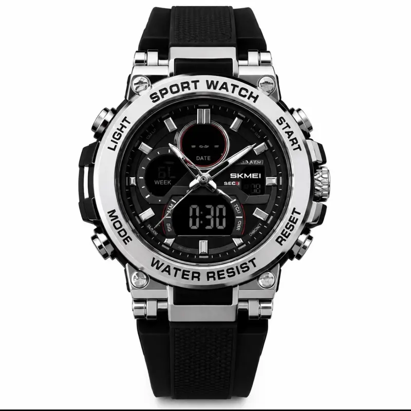 SKMEI Men’s Analog-Digital Sport Watch, Black Silicone Strap, Water Resistant