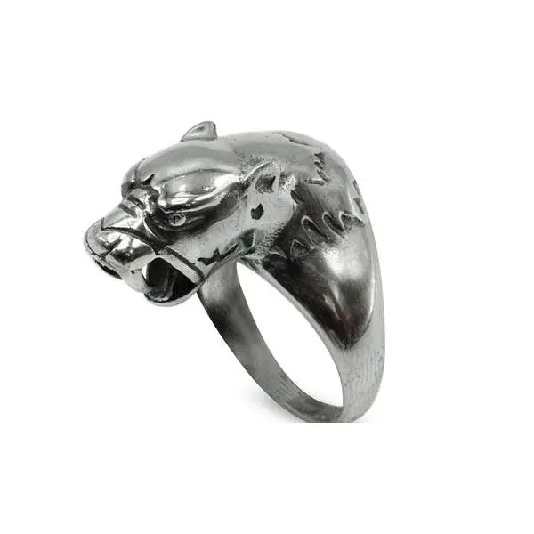 Silver Stainless Steel Jaguar Face Ring