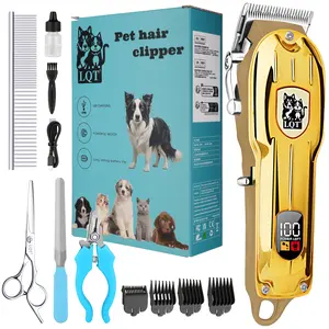 Dog Grooming Clippers Kit, Cordless USB Rechargeable Pet Clippers with LCD Power Display, Complete Pet Grooming Tools Set for Dogs, Cats, Small Animals, Quiet Hair Trimmer with Guards & Accessories