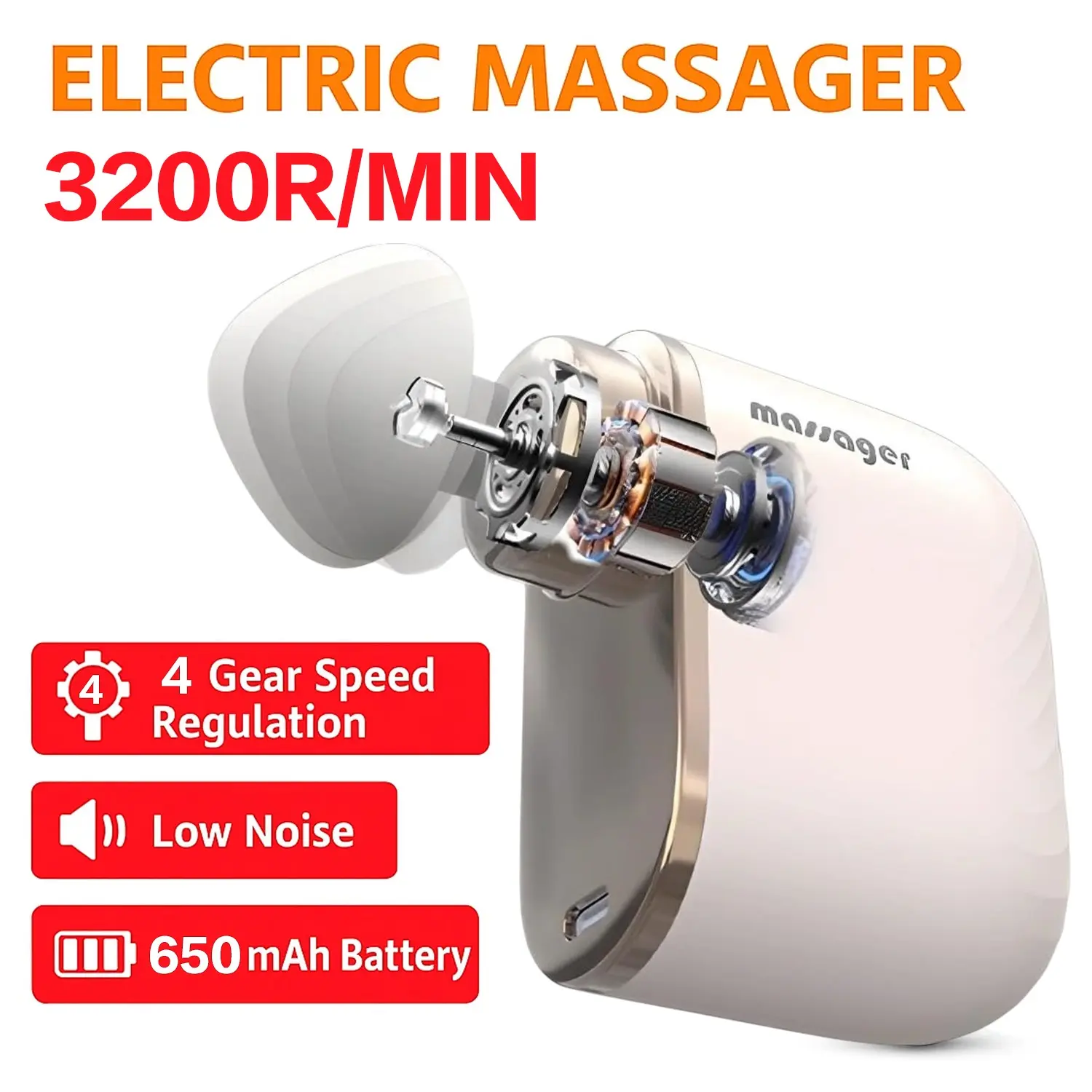 Mini Impact Massage Gun, Handheld Electric Muscle Massager, Ultra-Portable, 3 Massage Heads, Quiet Lightweight, USB Rechargeable Massagers, Unisex Gift