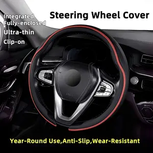 Leather Steering Wheel Cover ,ultra-thin all-round protection fit non-slip，Snap-on design,cover round disk special all-inclusive,Hassle-free installaiton,Anti-Slip, Odorless, Breathable, Interior Car Accessories for Cars, SUVs, Trucks