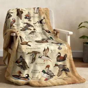 1 piece of retro mallard themed blanket, covered with a variety of ducks such as mallard, merganser, forest duck, etc. Soft and comfortable prints for boys and girls, living room sofa cover blanket, camping blanket, Animal Blankets