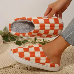 Women House Slippers Soft Plaid Scuff Slides Cozy Memory Foam Slipper Slip on Warm Checkered Shoes Indoor Outdoor