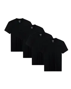 Menswear Men’s Cotton Fabric Breathable Casual Slim Fit Crew Neck T-Shirt – Black (4-Pack)