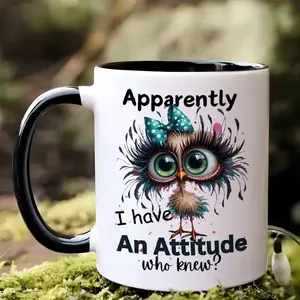 1pc Funny "Apparently I Have An Attitude Who Knew?" Mug with Sassy Owl & Attitud