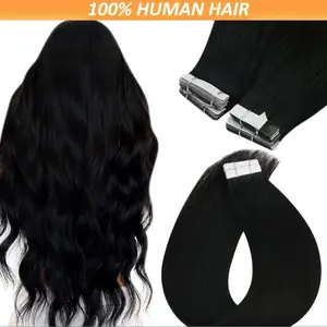 20PCS 30g Double-Sided Seamless Tape-In Real Human Hair Extensions, Natural Black #1B Straight 12-28 Inches, Premium Reusable Long-Lasting Hair, Easy Application & Gentle On Hair