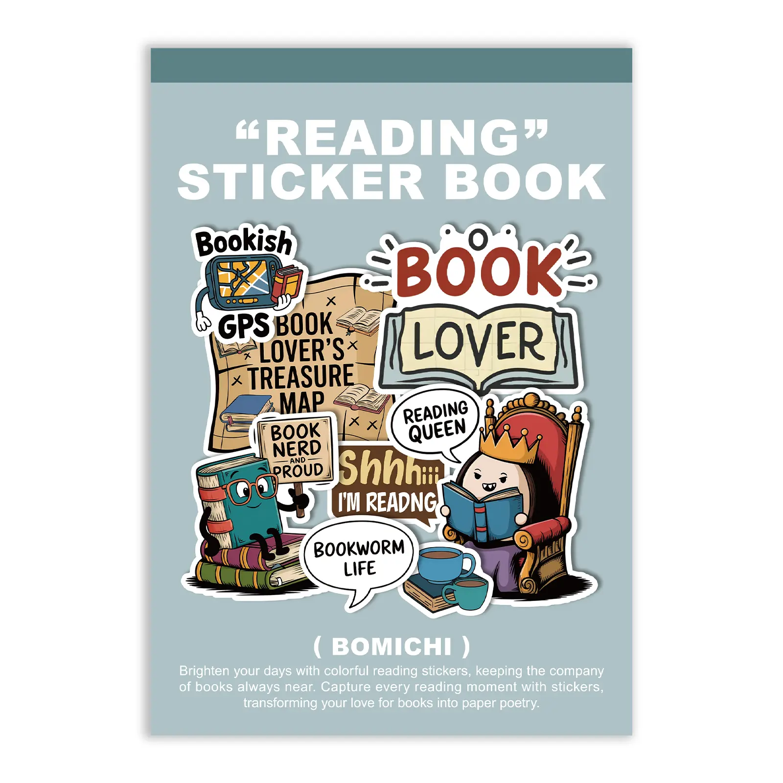 PRSTINCOL Bookworm Illustration Stickers - Cute Reading Quote Decorative Decals, Library Theme DIY Scrapbooking & Bullet Journal Craft Supplies, Decorative Decal