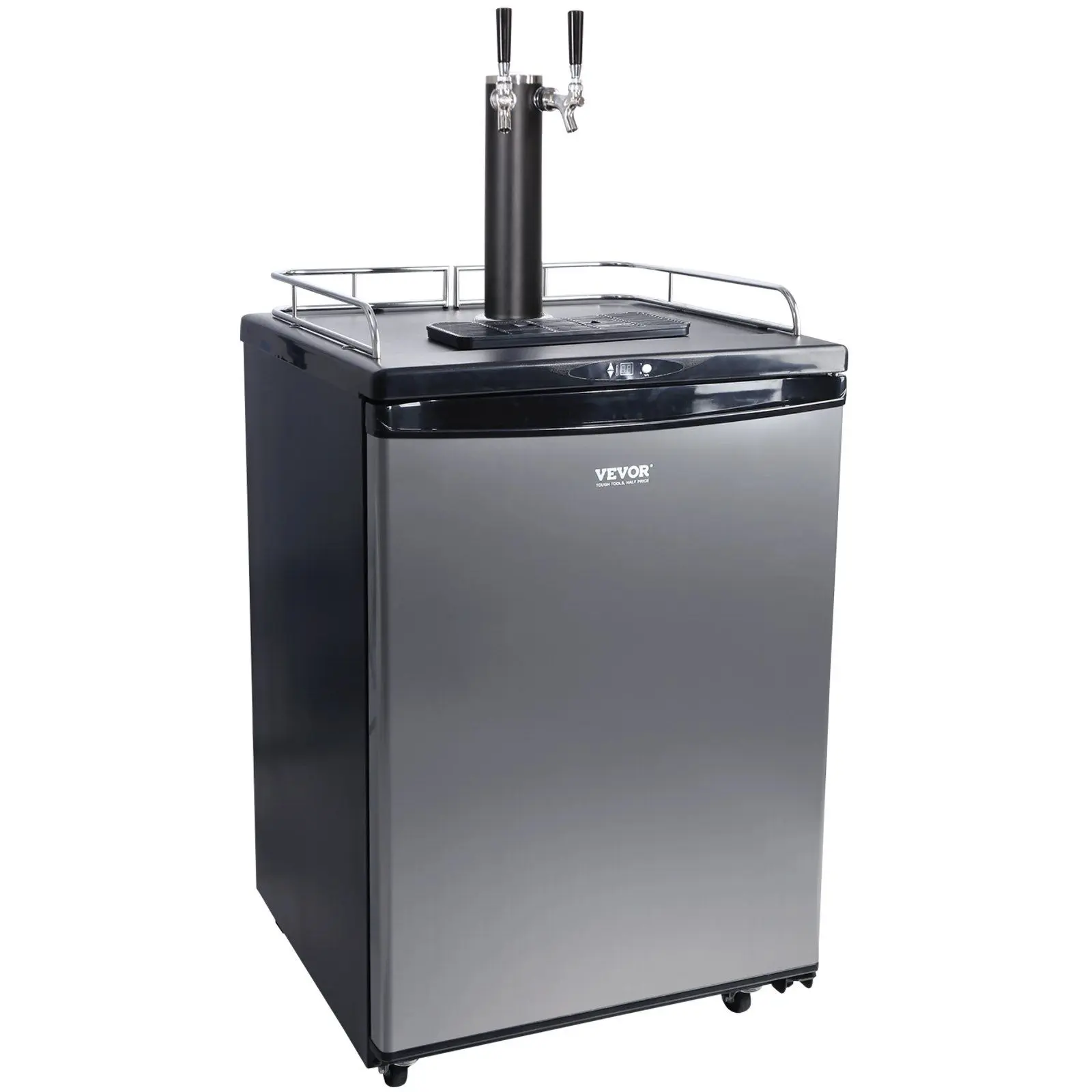 VEVOR Dual Tap Beer Kegerator, Full Size Auto Defrost Keg Refrigerator with Shelves, CO2 Cylinder, Drip Tray & Rail, 32°F-75.2°F Temp Control, Holds 1/6,1/4,1/2 Barrels, Black