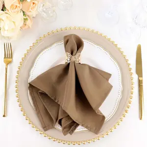 5 Pack Polyester Napkins 17"x17" Taupe - Wrinkle Resistant & Easy Care Cloth Napkins
