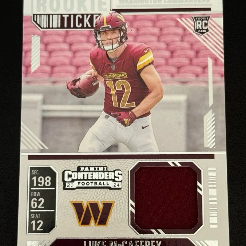 FOOTBALL - 2024 Panini Contenders - Rookie Ticket Luke McCaffrey #RTS-LMY (MEM, RC) Washington Commanders sports  cards