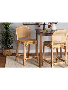 212 MAIN Modern Boho Natural Rattan Counter Height Barstool - Modern Barstool Set, Rounded Back, Woven Detailing, Footrest, 20.1x21.7x40.6in, Fully Assembled, Adrena Style (Model 193271364299)