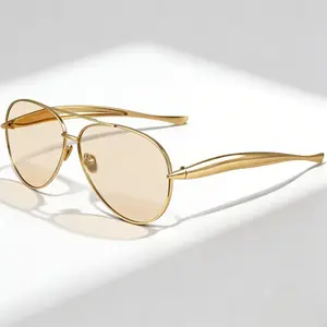 1 PCS large frame double beam metal fashion glasses, sleek rectangular acetate sunglasses, advanced retro personality versatile daily wear, street photography vacation travel beach accessories, gold color toad glasses.