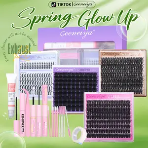 [EXHAUST]Geeneiya 5 Styles Lash Clusters Kit, Volume/ Mega/ Full/ Bottom Eyelash Clusters Extensions with Everything You Need for Beginners and Proficient, DIY at Home Easily