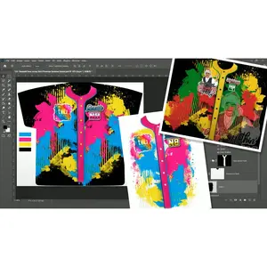 PSD-152 Baseball Faux Jersey Shirt Pinstripe Swashes Splash All-Over Sublimation Photoshop Template