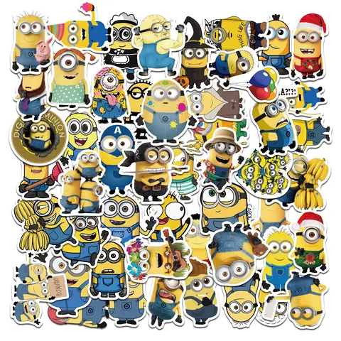 50pcs Waterproof Cartoon Minions Vinyl Stickers, Funny Kawaii Decals, Diary Sticker Pack for Laptop, Water Bottle, Journal & Scrapbook, Gift for Kids