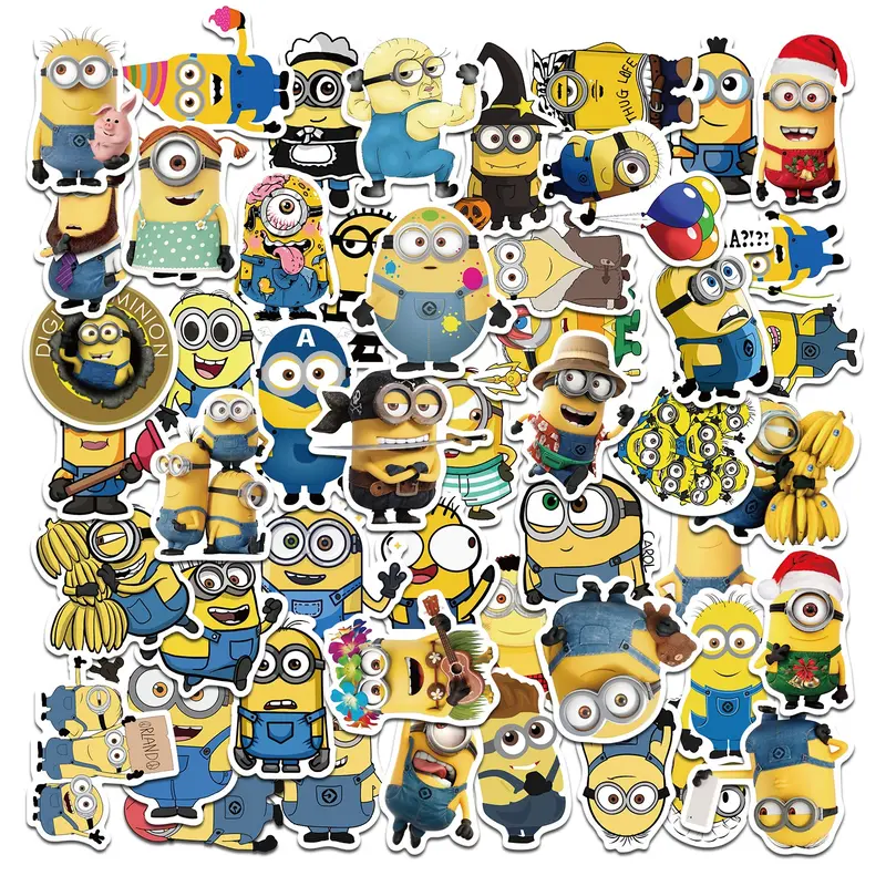 50pcs Waterproof Cartoon Minions Vinyl Stickers, Funny Kawaii Decals, Diary Sticker Pack for Laptop, Water Bottle, Journal & Scrapbook, Gift for Kids