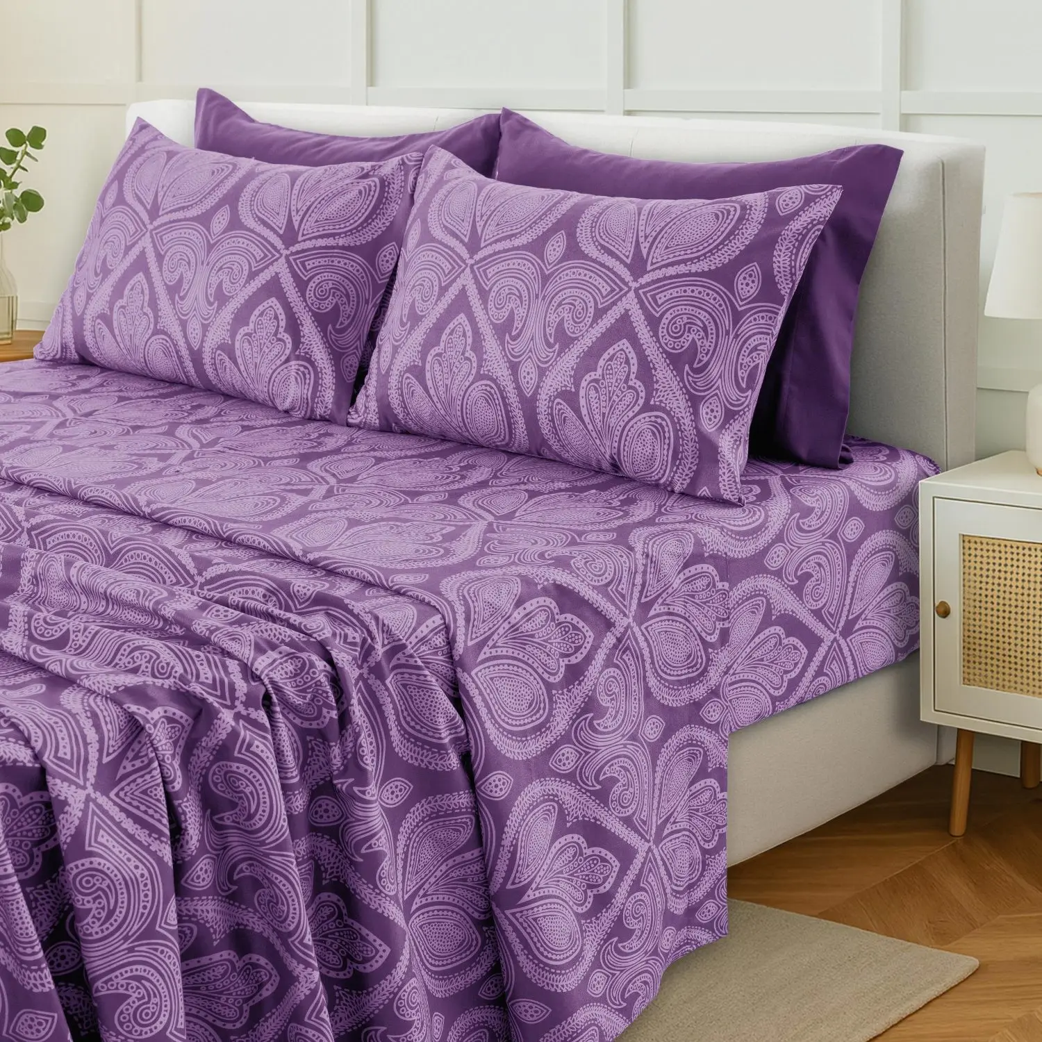 Hannah Bedding Paisley Sheet Set – 4/6-Piece Soft 100% polyester Bed Sheets, Wrinkle-Free & Luxurious – Includes Deep Pocket Fitted Sheet, Flat Sheet & Pillowcases – Available in 6 Sizes & Multiple Colors