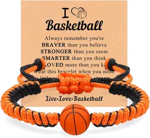 Soccer Baseball Basketball Bracelet Gifts for Boys Girls, Adjustable Handmade Braided Rope  Bead Wristbands Bracelet,  Lover Teens Players Team Accessories Stuff   for 6-16