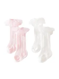 2 Pairs Baby Girl Socks with Eyelet Ruffles and Lace Trim, Perfect for Newborns and Walking Babies, Elegant Dress Socks, Socks Set