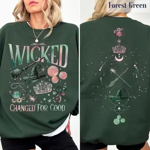 Wicked Movie 2Sided Sweatshirt, Wizard of Oz Fan Gift, Witch Pink and Green Shirt, Pop Culture Graphic Wicked Musical Shirt, A New Musical