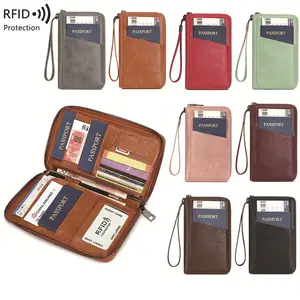 RFID Blocking Family Travel Fashion Accessory Passport Holder Large Capacity Leather Black phone purse Genuine Clutch Bag with 6 Passport Pockets & 4 Cards Slots & 1 Zipper Pocket & 1 ID Window & 1 Cash Compartment for Women Men