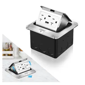 Recessed Floor Electrical Outlet Kit,  Electrical Outlet Cover Box,  4.8A USB A+C, 20A Tamper-Resistant Receptacle Outlet with Slow Elastic Damping, UL Certified,