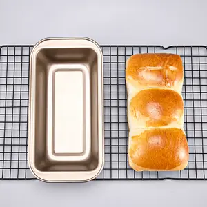 1pc/2pcs Golden Open-Front Loaf Pan | 450g Metal Bread Cake Mold, Flat Bottom Rectangular Baking Pan, Black Bread Mold for Homemade Baking, Oven-Safe, Ideal for Wedding and Holiday Baking