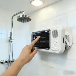 Waterproof Shower Phone Holder with BluetoothSpeaker,360° Rotating Anti-Fog Touchscreen WatchVideos,Listen to Music & Take Calls in Shower, Bathroom,Kitchen& Pool