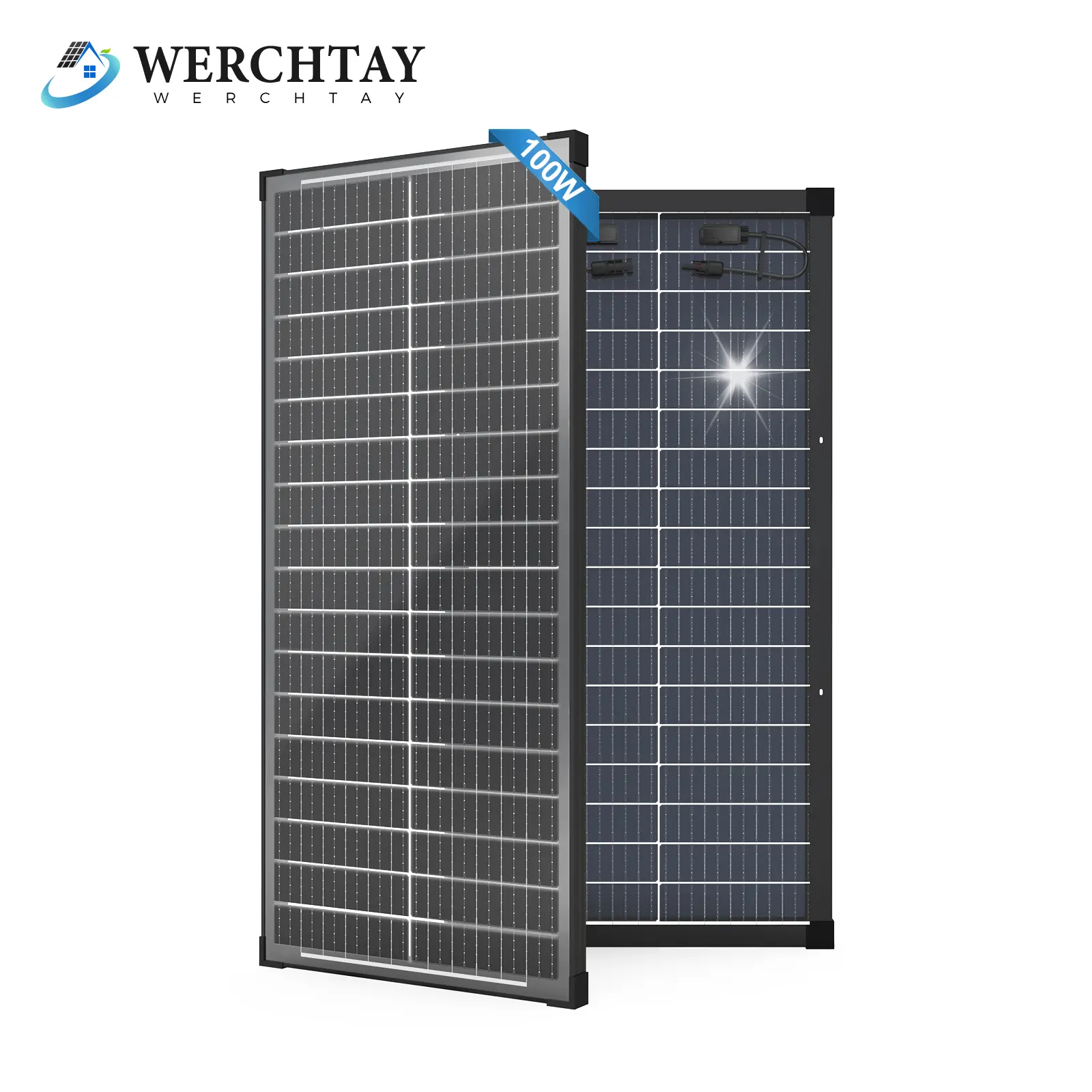 100W 12V Bifacial Solar Panel, Dual-Sided High-Efficiency Monocrystalline PV Module, Double-Sided Power Generation for RV, Marine, Camping, Rooftop, Farm, and Off-Grid Solar Systems, Outdoorfun