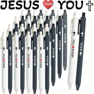 32/ 16 Pcs Jesus Loves You with I love Jesus Pens Colorful Christian Funny Teacher Pens Bible Verses Retractable Pens Christian Gifts Bulk for Student Office Sunday Church Supplies Diary Office (Smooth Writing)